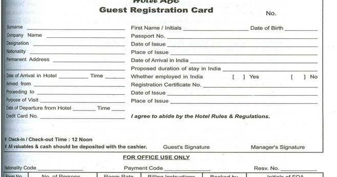 hotel register card Hotel Management and Hospitality Education Resource: Registration hotel register card Hotel Management and Hospitality Education Resource: Registration